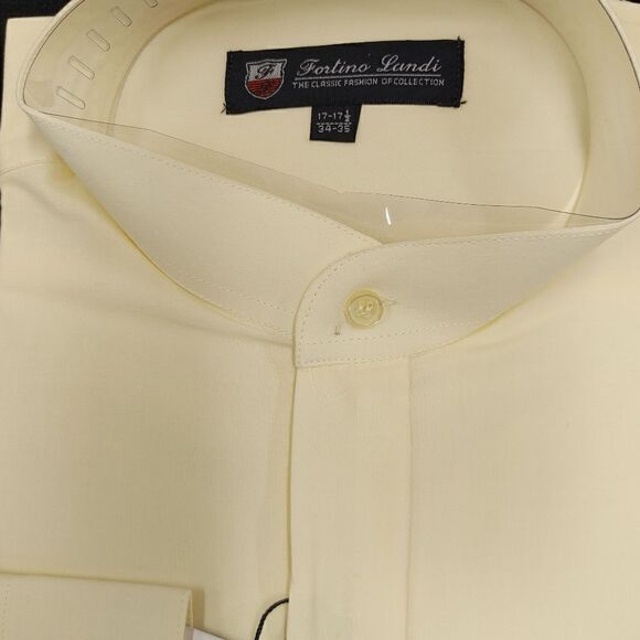 MEN'S FORTINO LANDI YELLOW BANDED COLLAR DRESS SHIRT. REGULAR FIT. - Picture 3 of 4